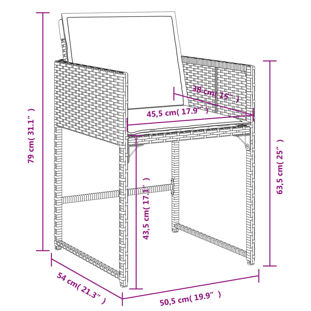 5-delige Tuinset met kussens poly rattan zwart