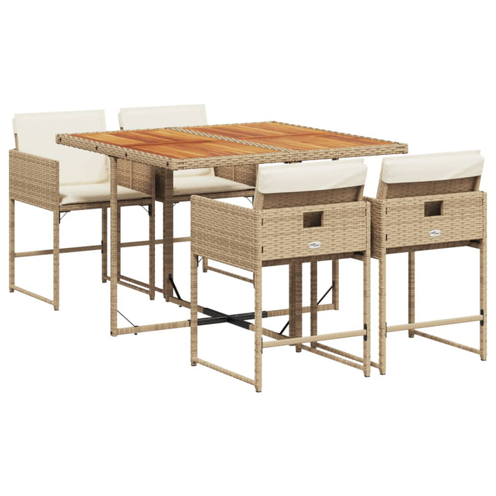 5-delige Tuinset met kussens poly rattan beige