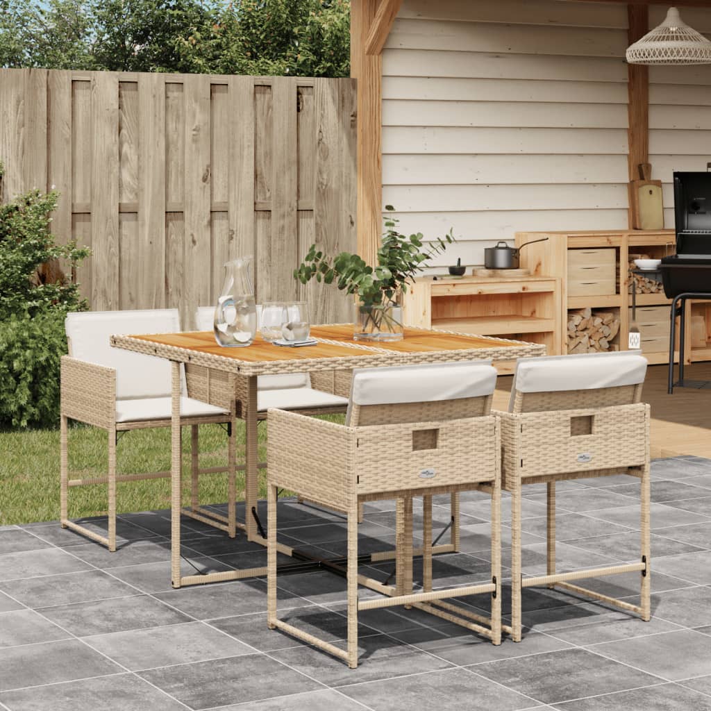 5-delige Tuinset met kussens poly rattan beige