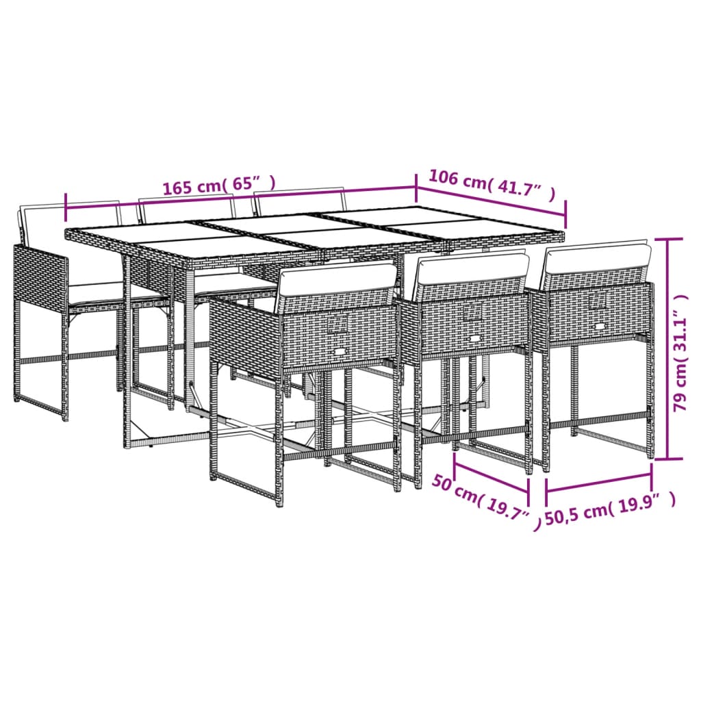 7-delige Tuinset met kussens poly rattan grijs