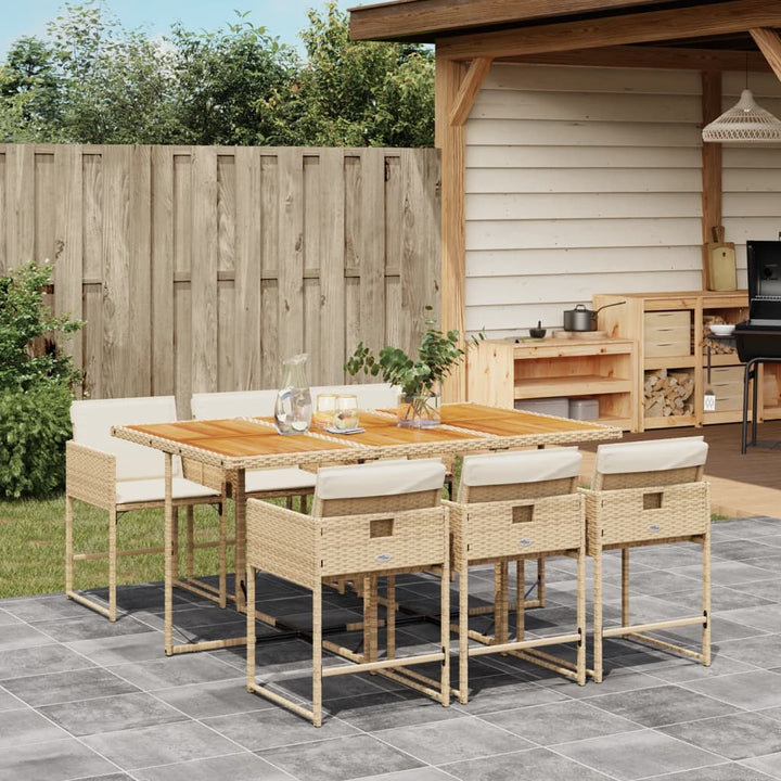 7-delige Tuinset met kussens poly rattan beige