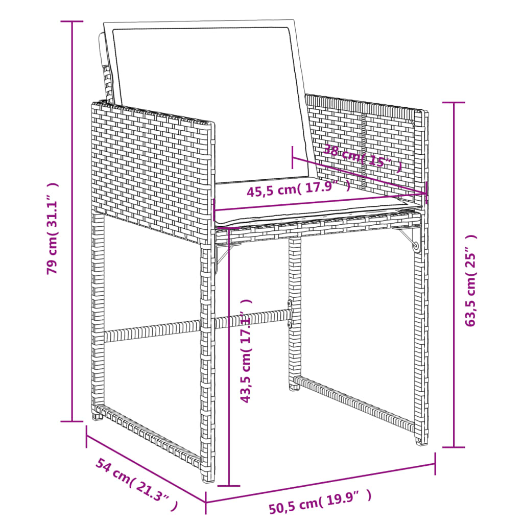 9-delige Tuinset met kussens poly rattan grijs