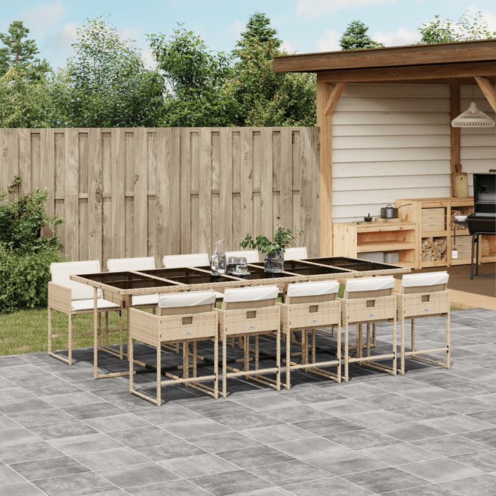 11-delige Tuinset met kussens poly rattan beige