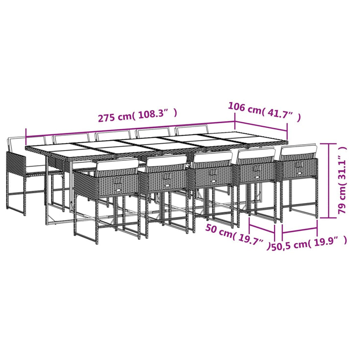 11-delige Tuinset met kussens poly rattan gemengd beige