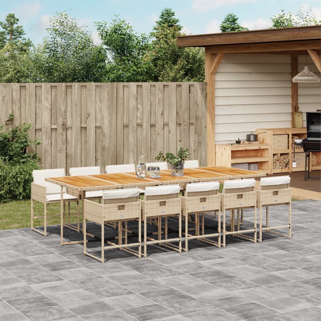 11-delige Tuinset met kussens poly rattan beige