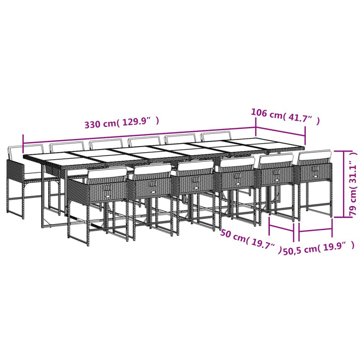 13-delige Tuinset met kussens poly rattan zwart