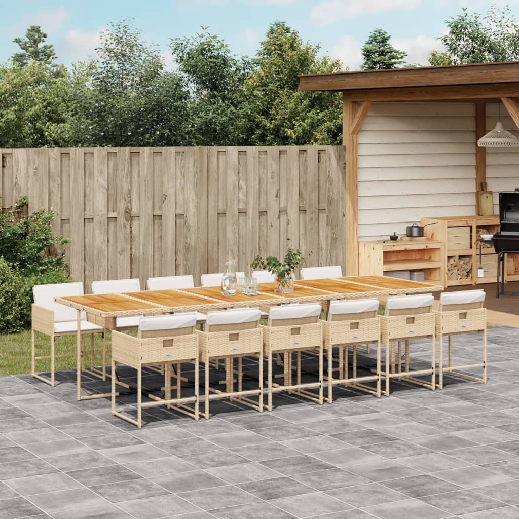 13-delige Tuinset met kussens poly rattan beige