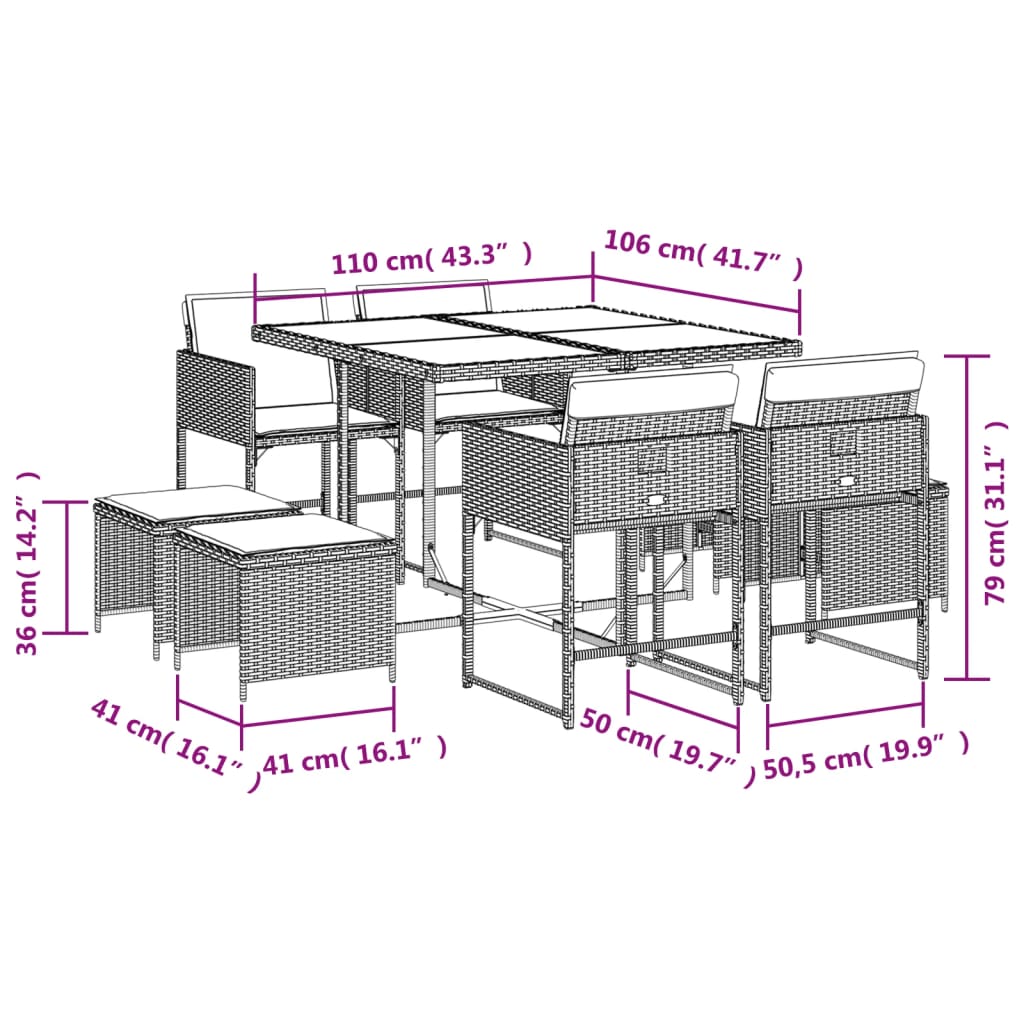 9-delige Tuinset poly rattan zwart