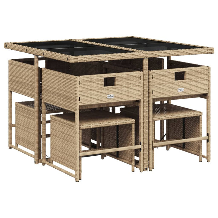 9-delige Tuinset met kussens poly rattan beige