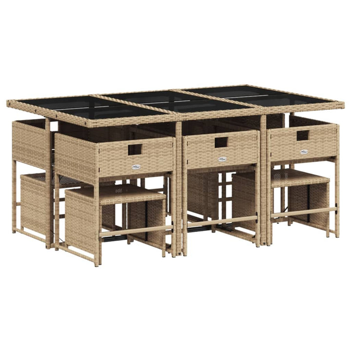 11-delige Tuinset met kussens poly rattan gemengd beige