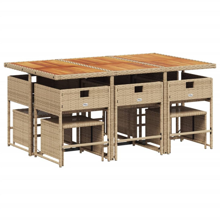 11-delige Tuinset met kussens poly rattan beige