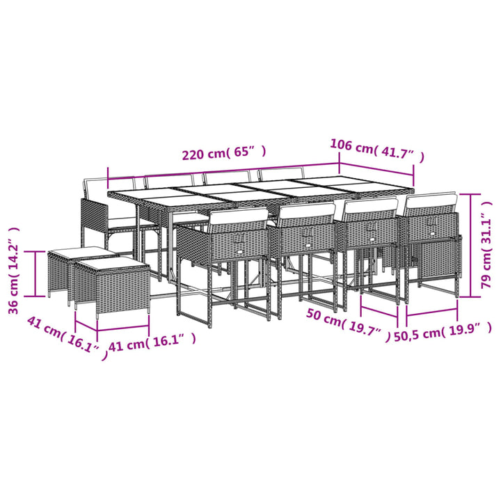 13-delige Tuinset met kussens poly rattan beige