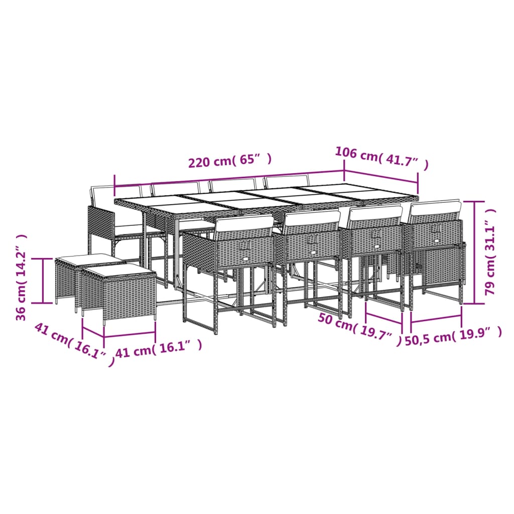 13-delige Tuinset met kussens poly rattan beige