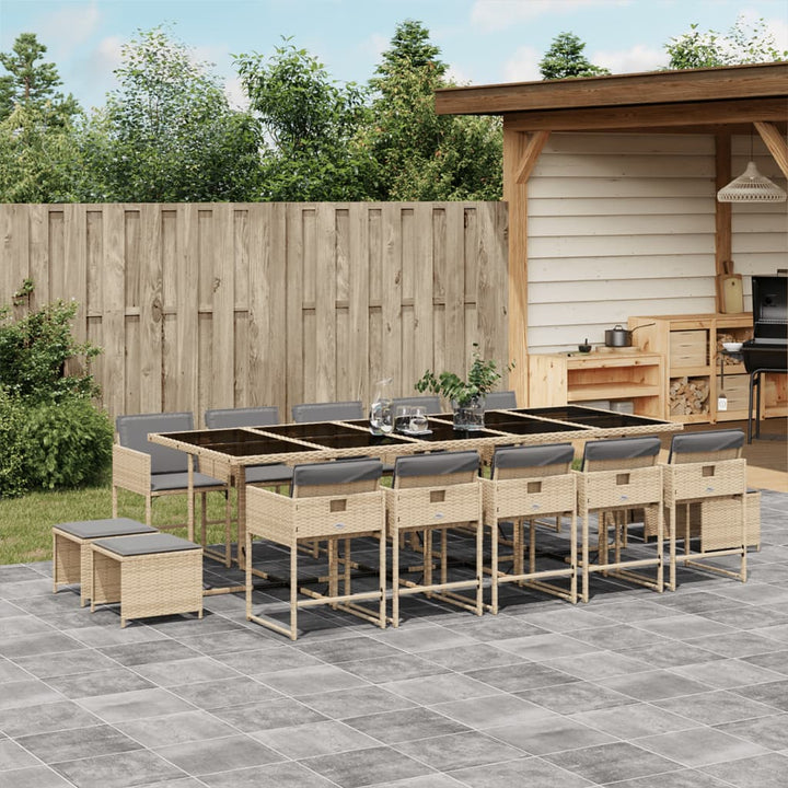 15-delige Tuinset met kussens poly rattan gemengd beige