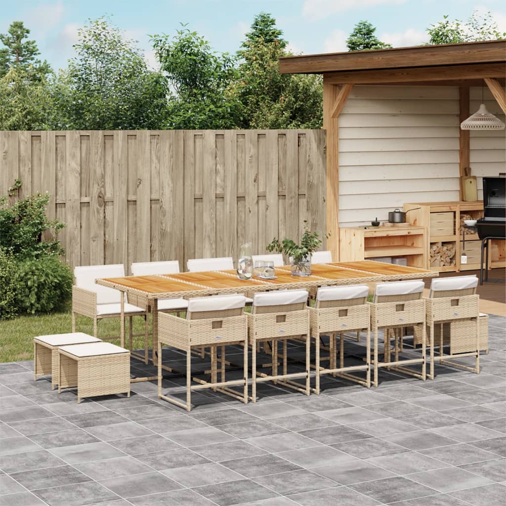 15-delige Tuinset met kussens poly rattan beige