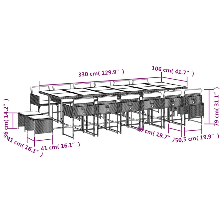 17-delige Tuinset met kussens poly rattan bruin