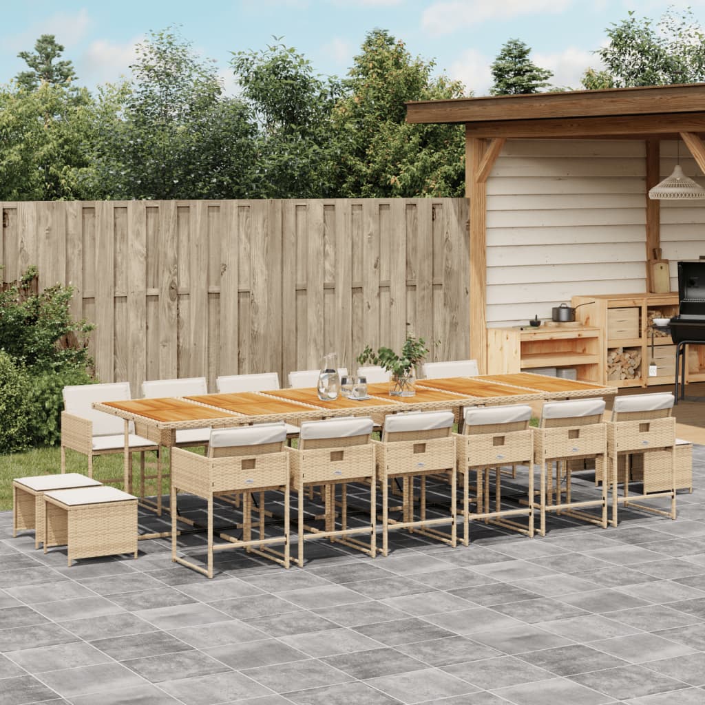 17-delige Tuinset met kussens poly rattan beige