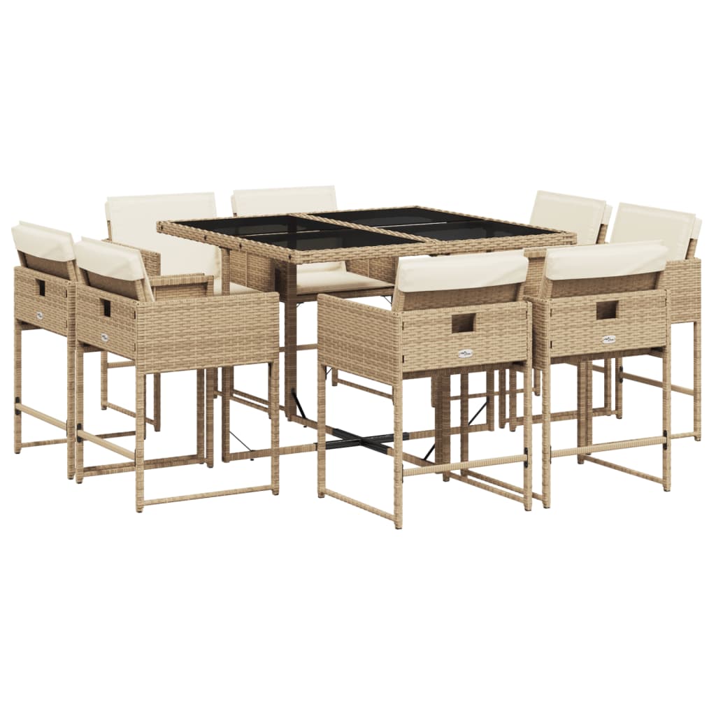 9-delige Tuinset met kussens poly rattan beige