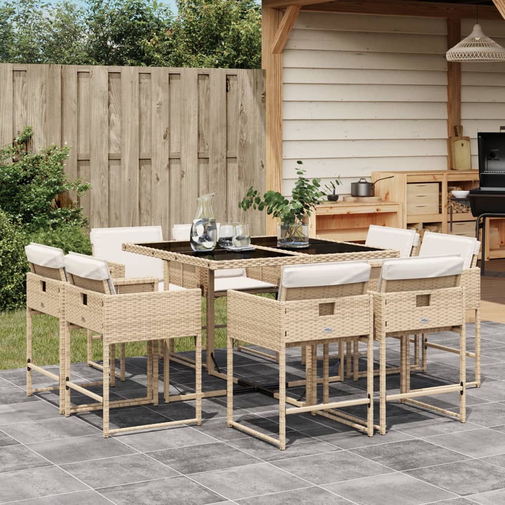 9-delige Tuinset met kussens poly rattan beige