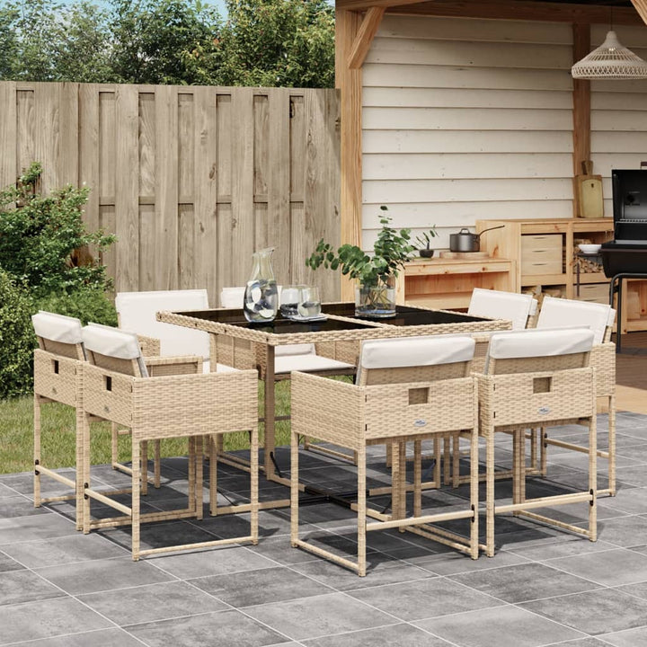 9-delige Tuinset met kussens poly rattan beige