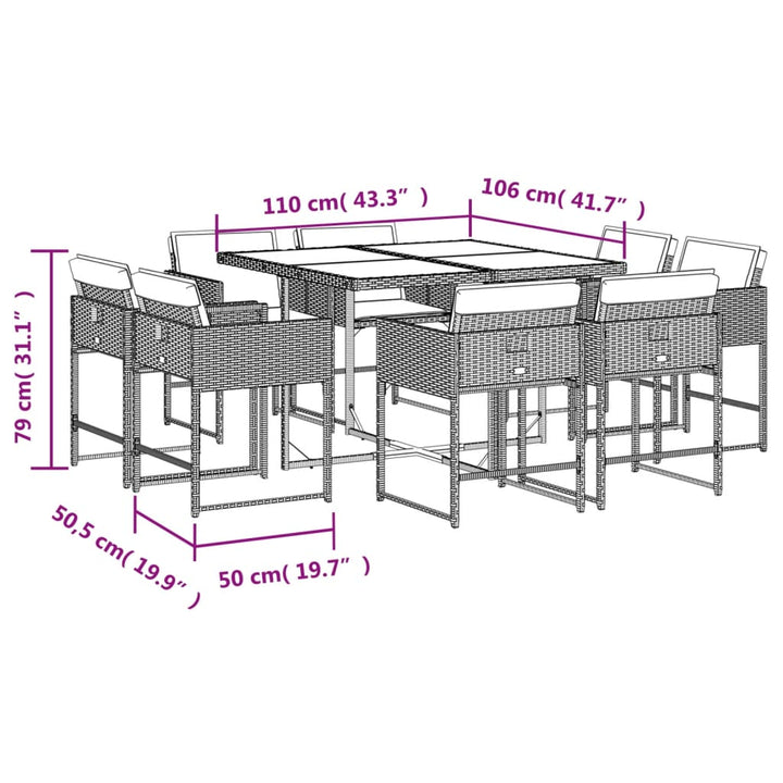 9-delige Tuinset met kussens poly rattan gemengd beige