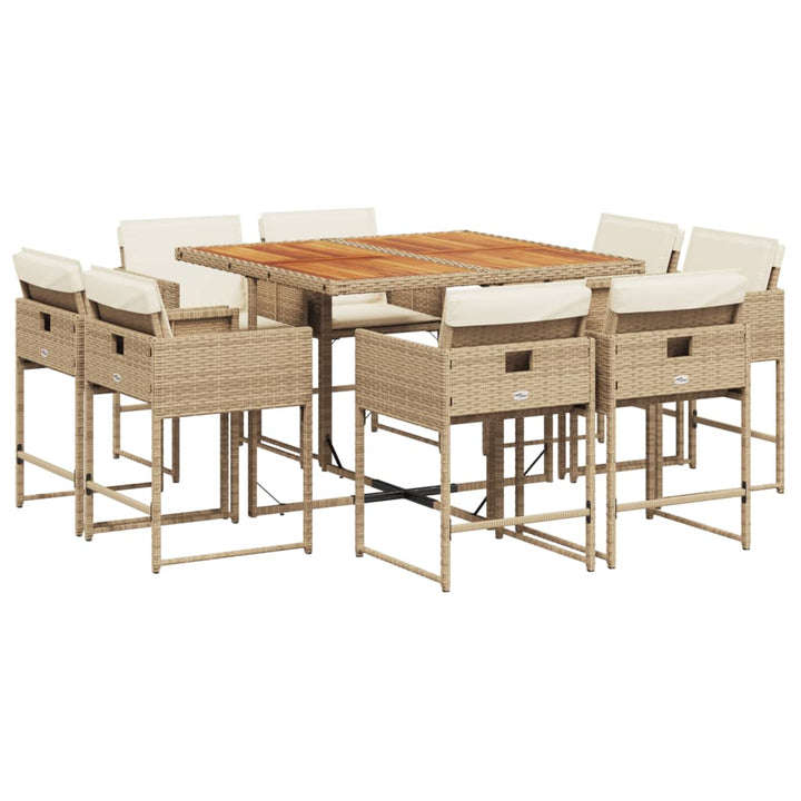 9-delige Tuinset met kussens poly rattan beige