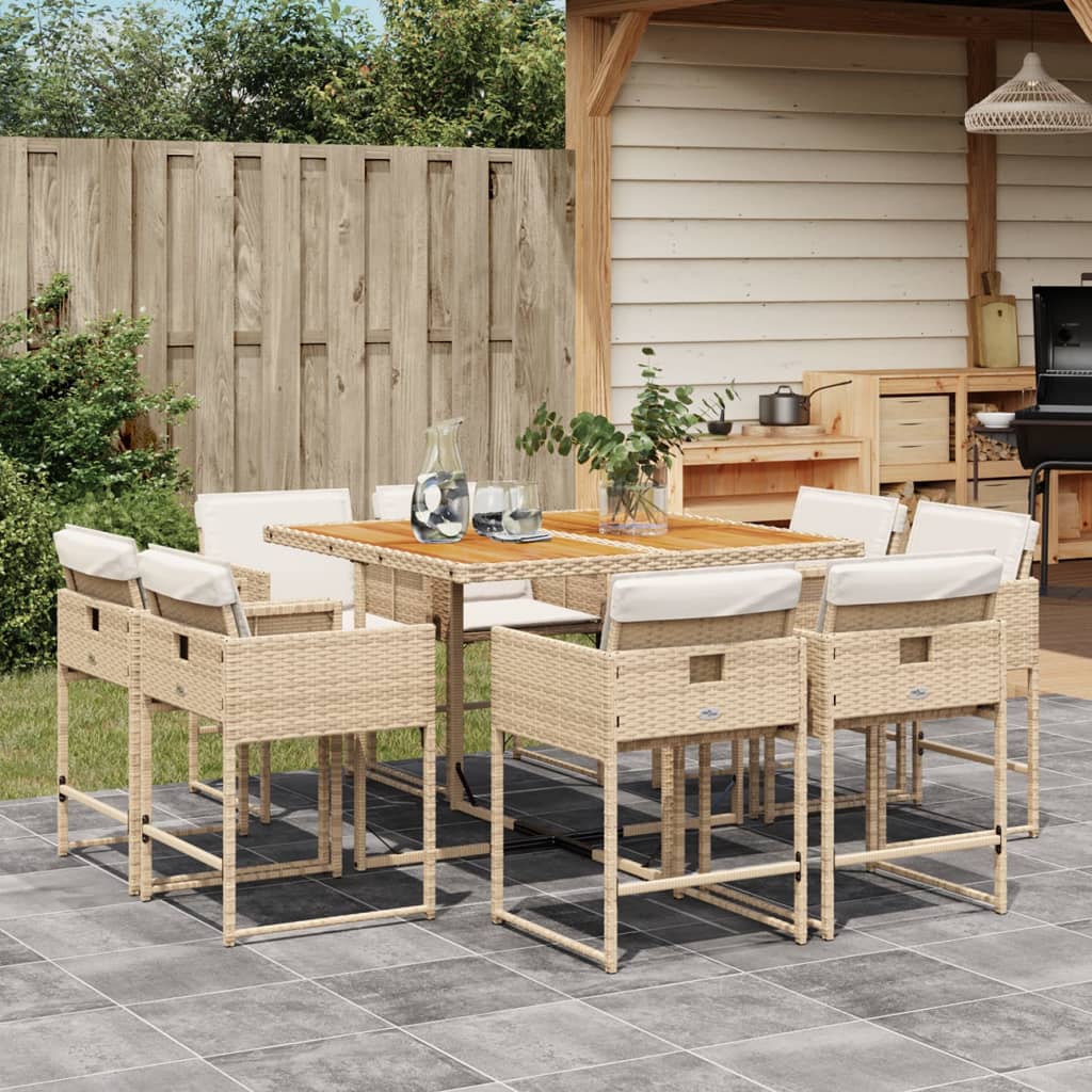 9-delige Tuinset met kussens poly rattan beige