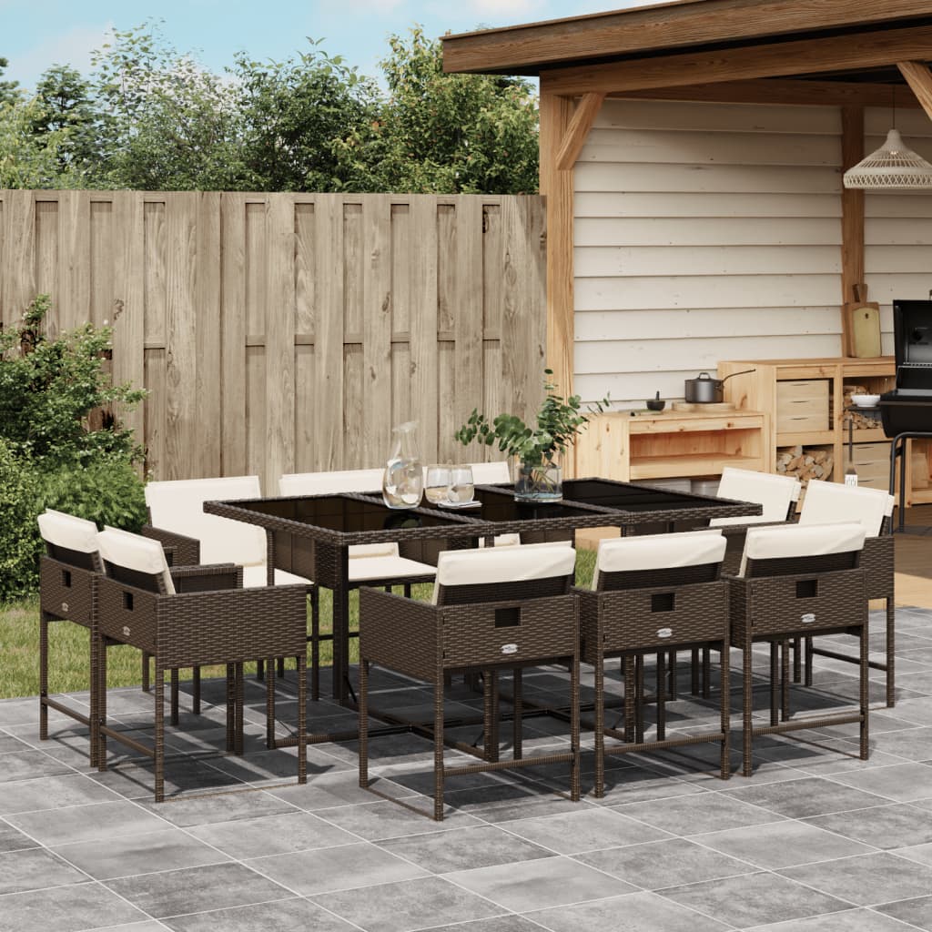 11-delige Tuinset met kussens poly rattan bruin