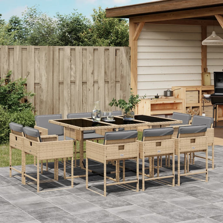 11-delige Tuinset met kussens poly rattan gemengd beige