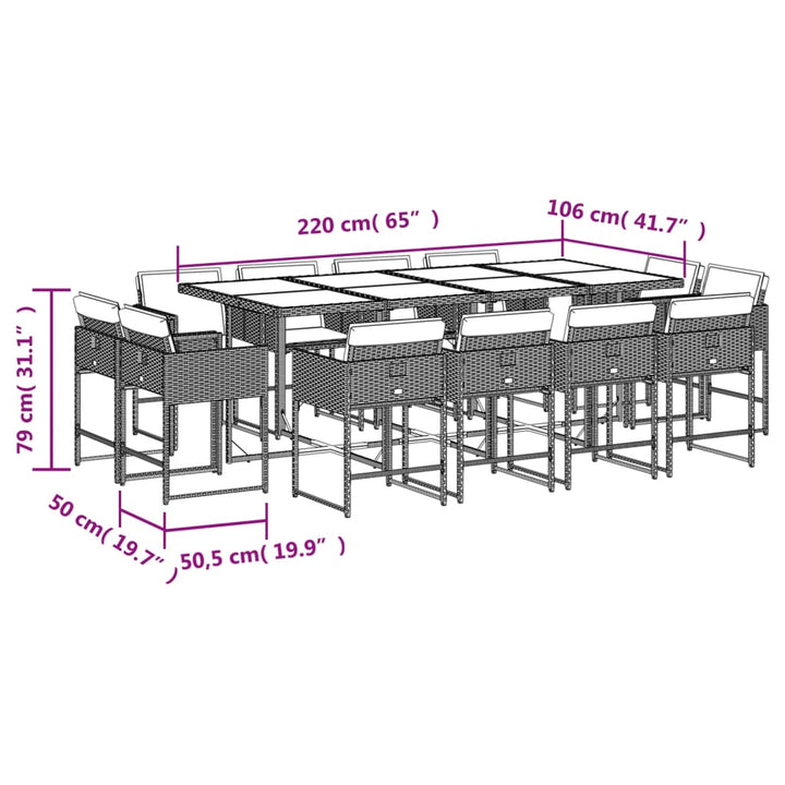 13-delige Tuinset met kussens poly rattan grijs