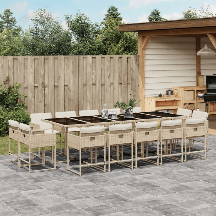 15-delige Tuinset met kussens poly rattan beige