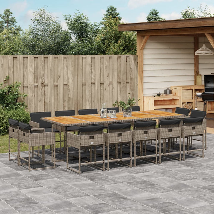 15-delige Tuinset met kussens poly rattan grijs