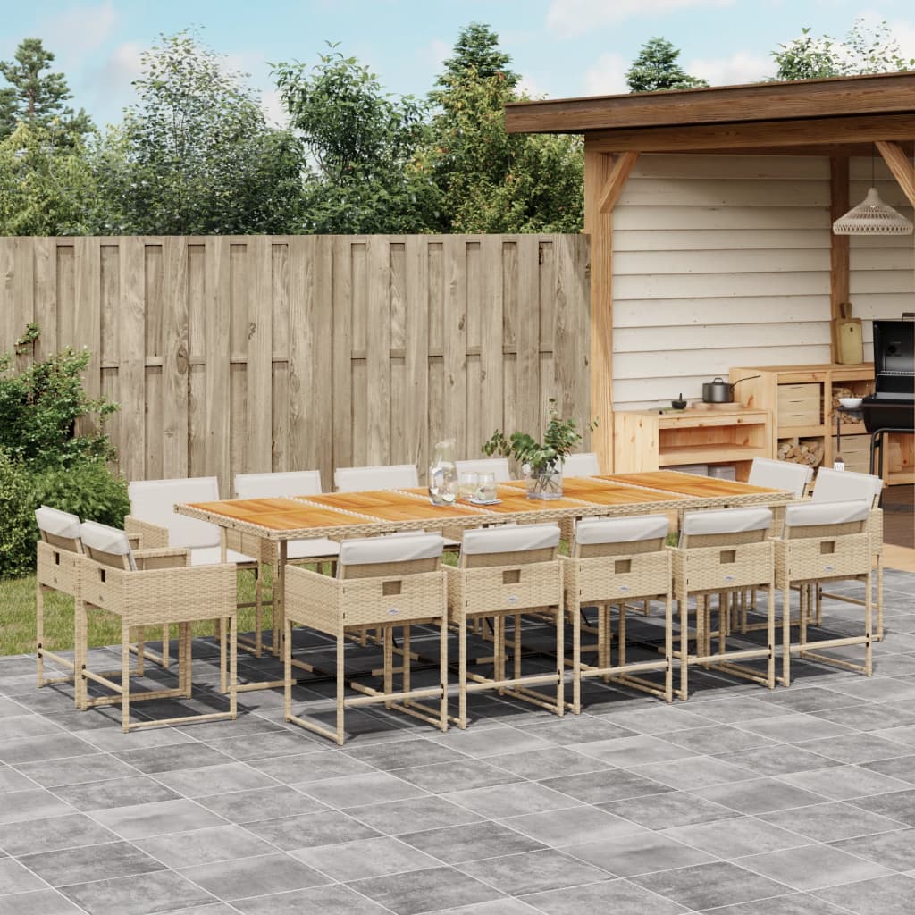 15-delige Tuinset met kussens poly rattan beige