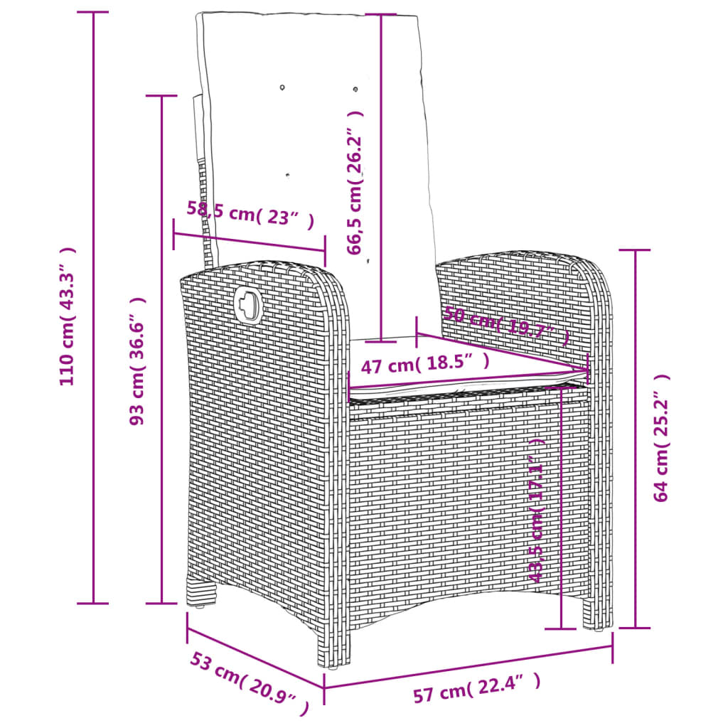 3-delige Tuinset met kussens poly rattan zwart