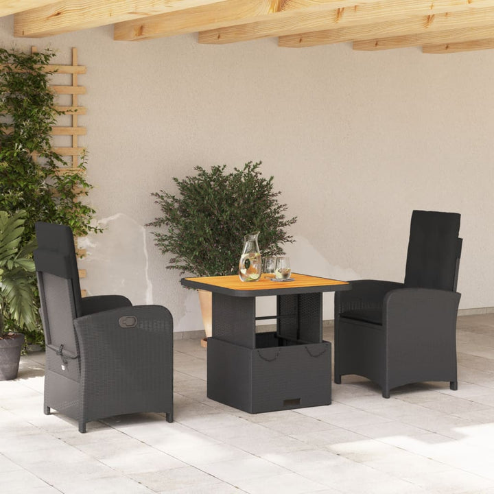 3-delige Tuinset met kussens poly rattan zwart