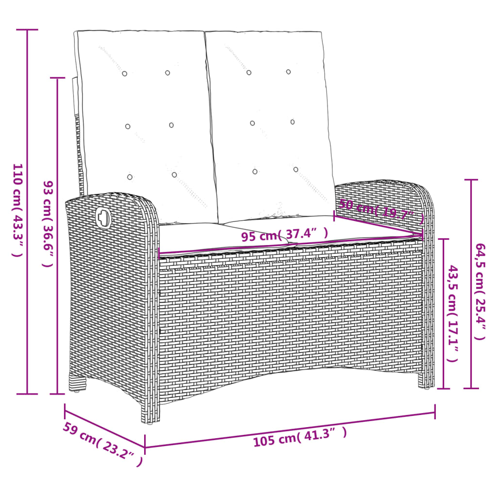 4-delige Tuinset met kussens poly rattan zwart