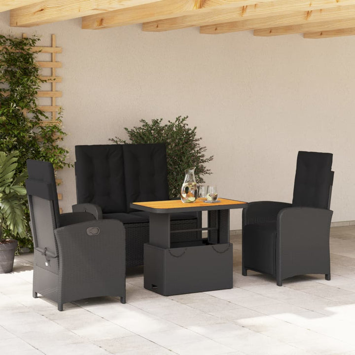 4-delige Tuinset met kussens poly rattan zwart