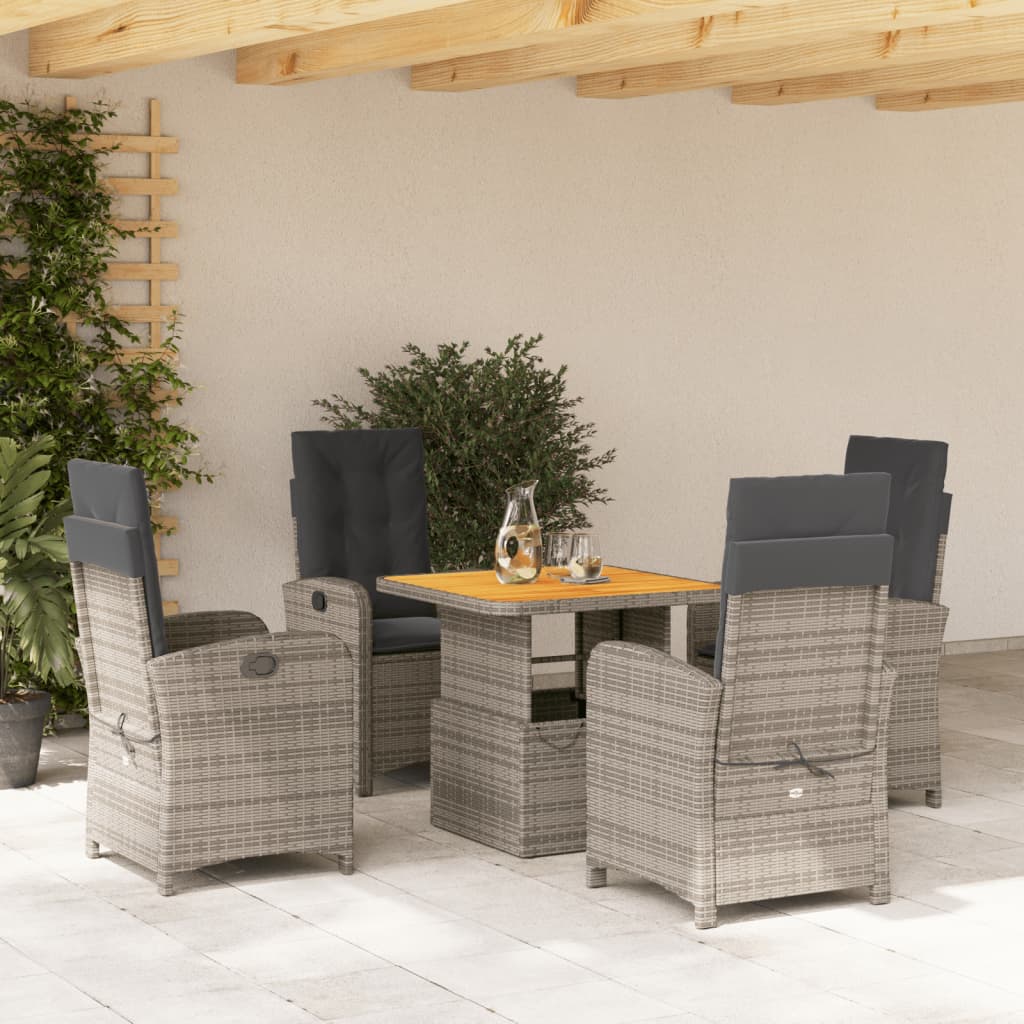 5-delige Tuinset met kussens poly rattan grijs