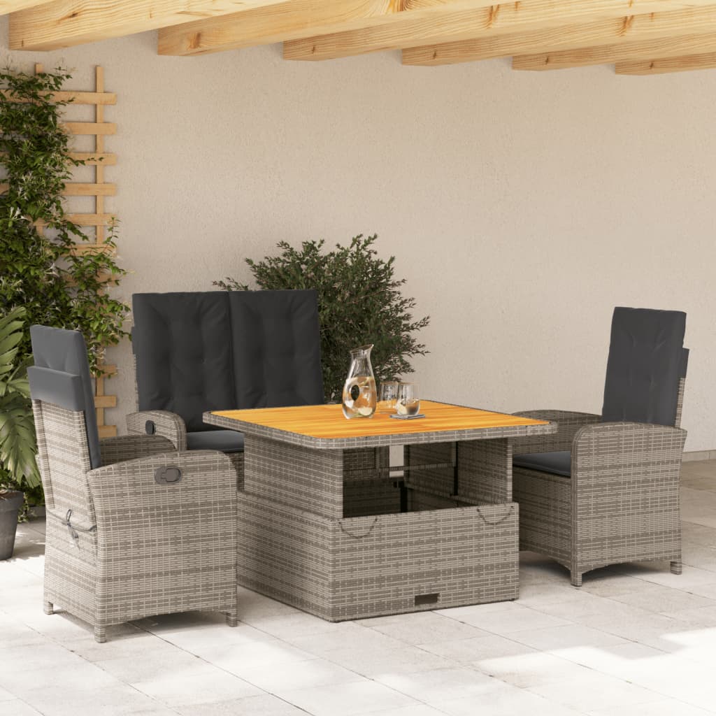 4-delige Tuinset met kussens poly rattan grijs