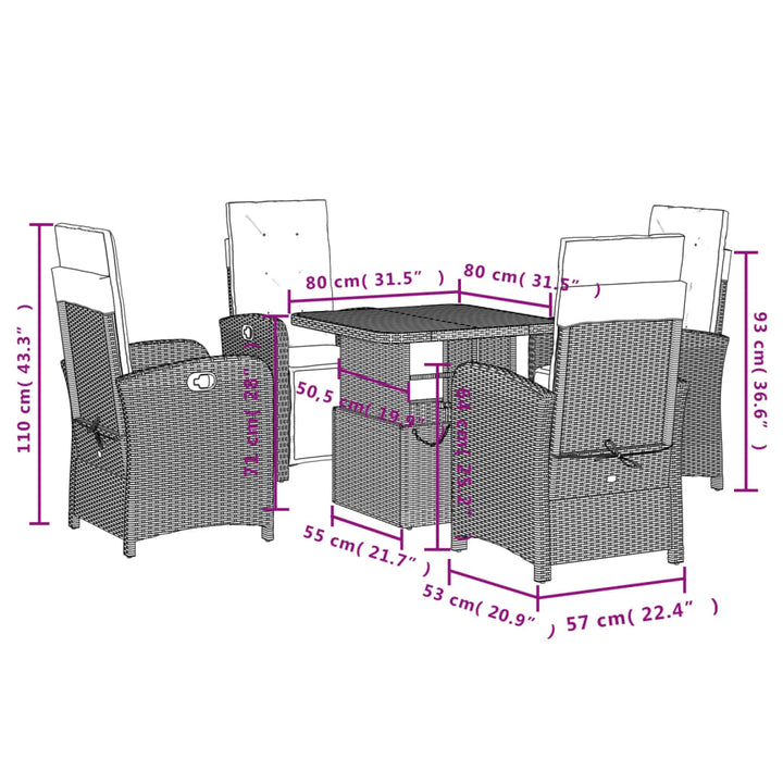 5-delige Tuinset met kussens poly rattan beige