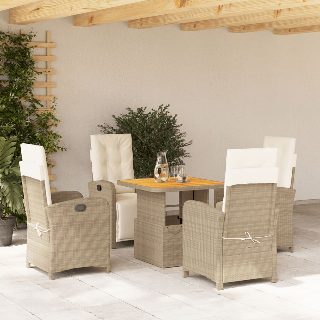 5-delige Tuinset met kussens poly rattan beige