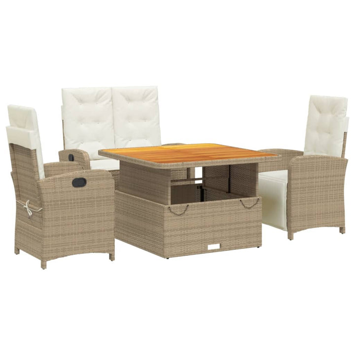 4-delige Tuinset met kussens poly rattan beige