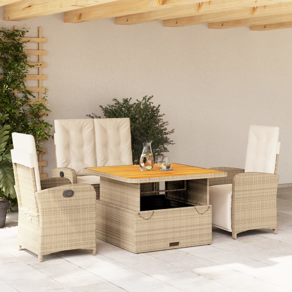 4-delige Tuinset met kussens poly rattan beige