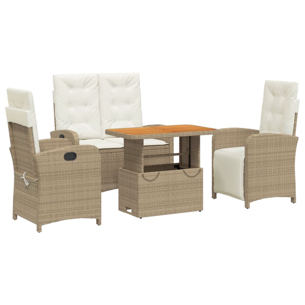 4-delige Tuinset met kussens poly rattan beige