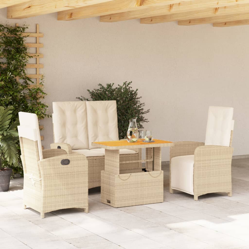 4-delige Tuinset met kussens poly rattan beige