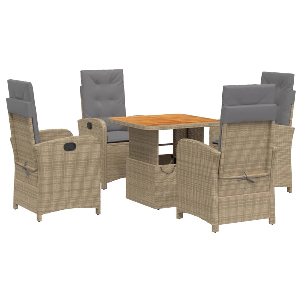 5-delige Tuinset met kussens poly rattan beige