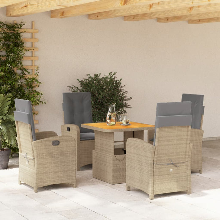 5-delige Tuinset met kussens poly rattan beige