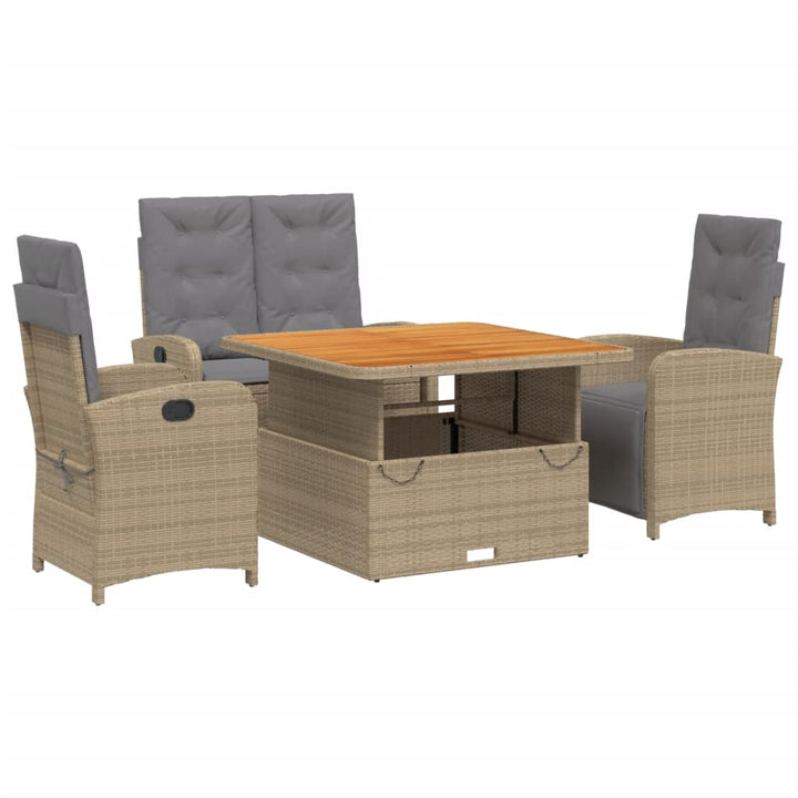 4-delige Tuinset met kussens poly rattan beige