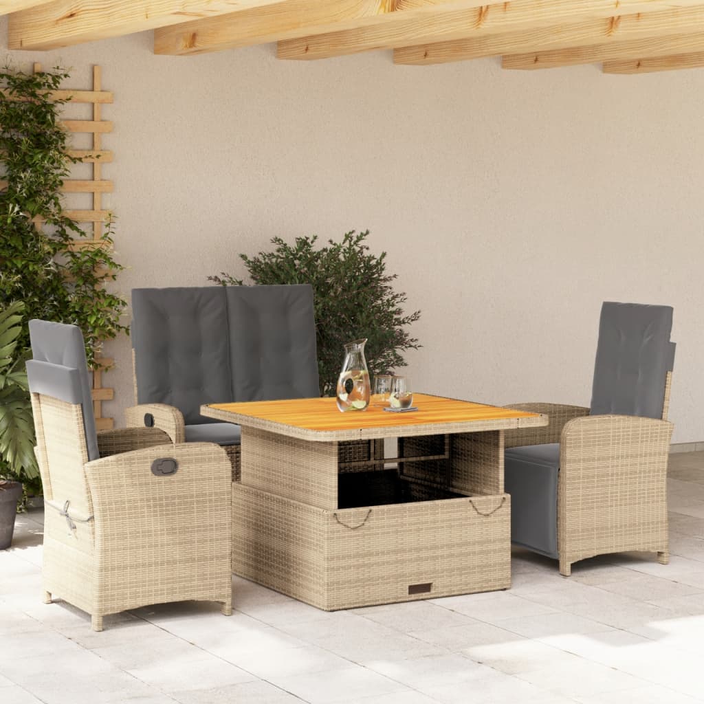 4-delige Tuinset met kussens poly rattan beige