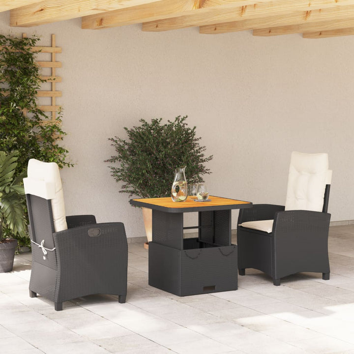 3-delige Tuinset met kussens poly rattan zwart